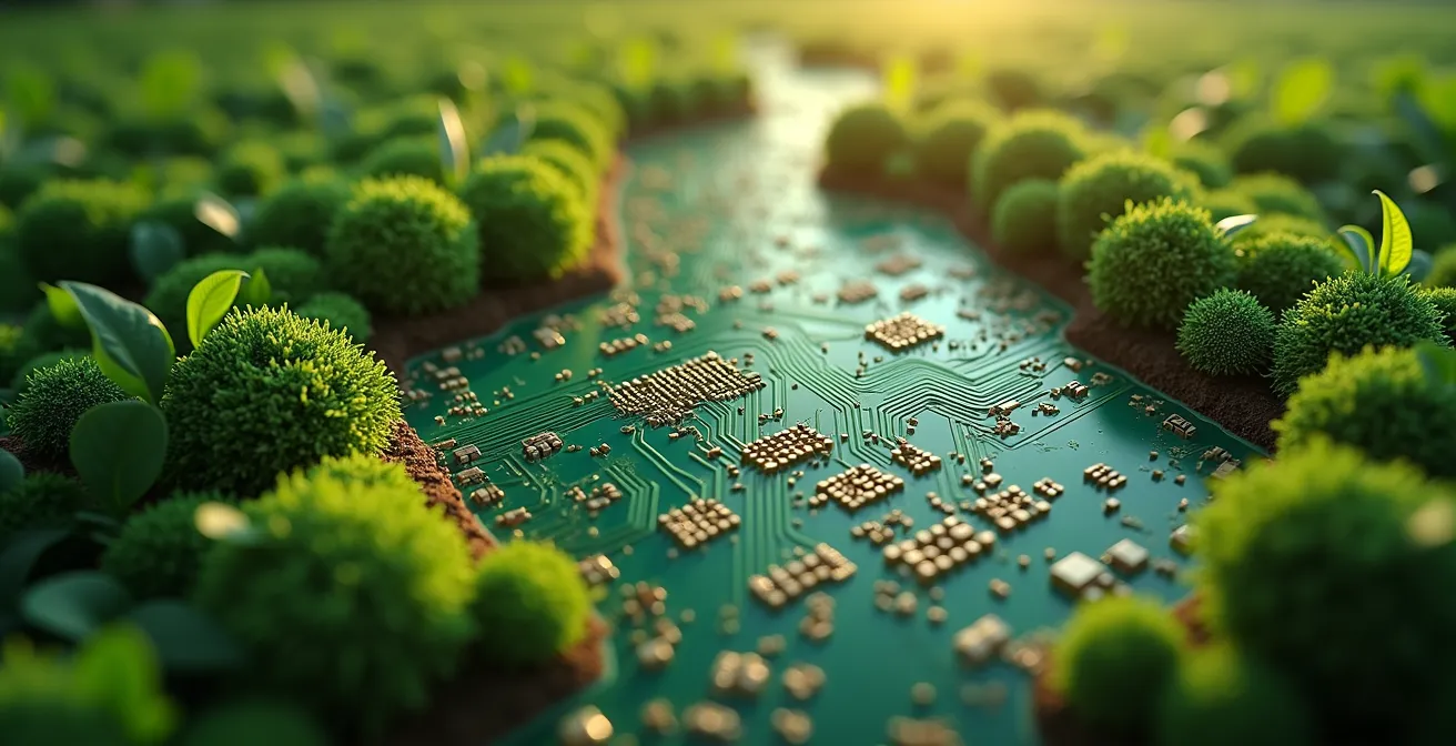 PCB ecologico con elementi naturali e design verde simbolico